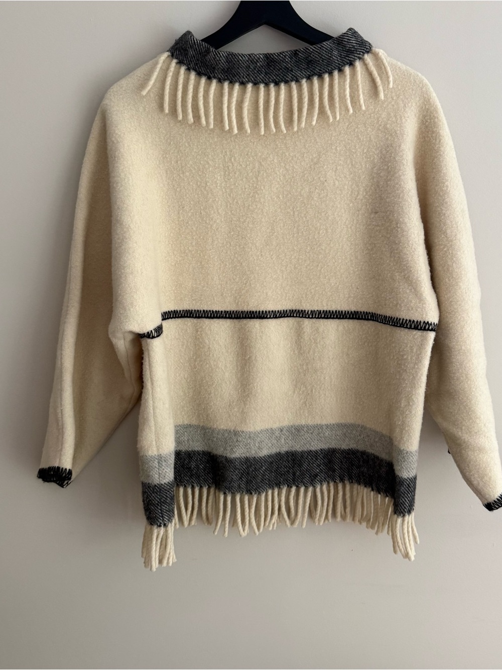 Vintage Lapplander Norwegian Wool Blanket Sweater Fringe Pullover Womens Medium